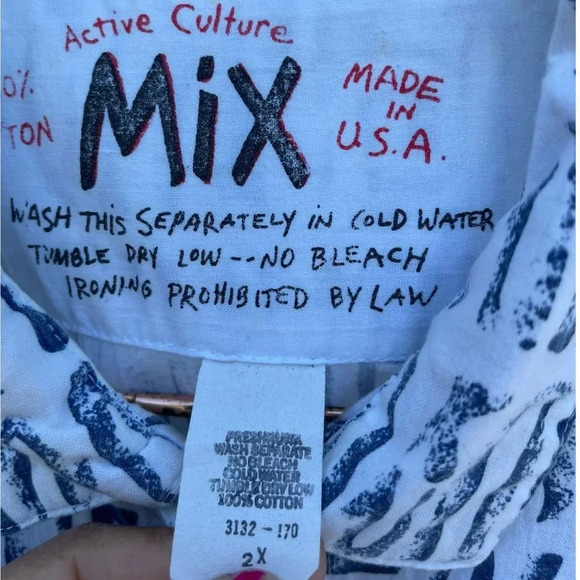 Active Culture Mix Mens Collared Printed Cotton Shirt White Sz XXL - Picture 4 of 8